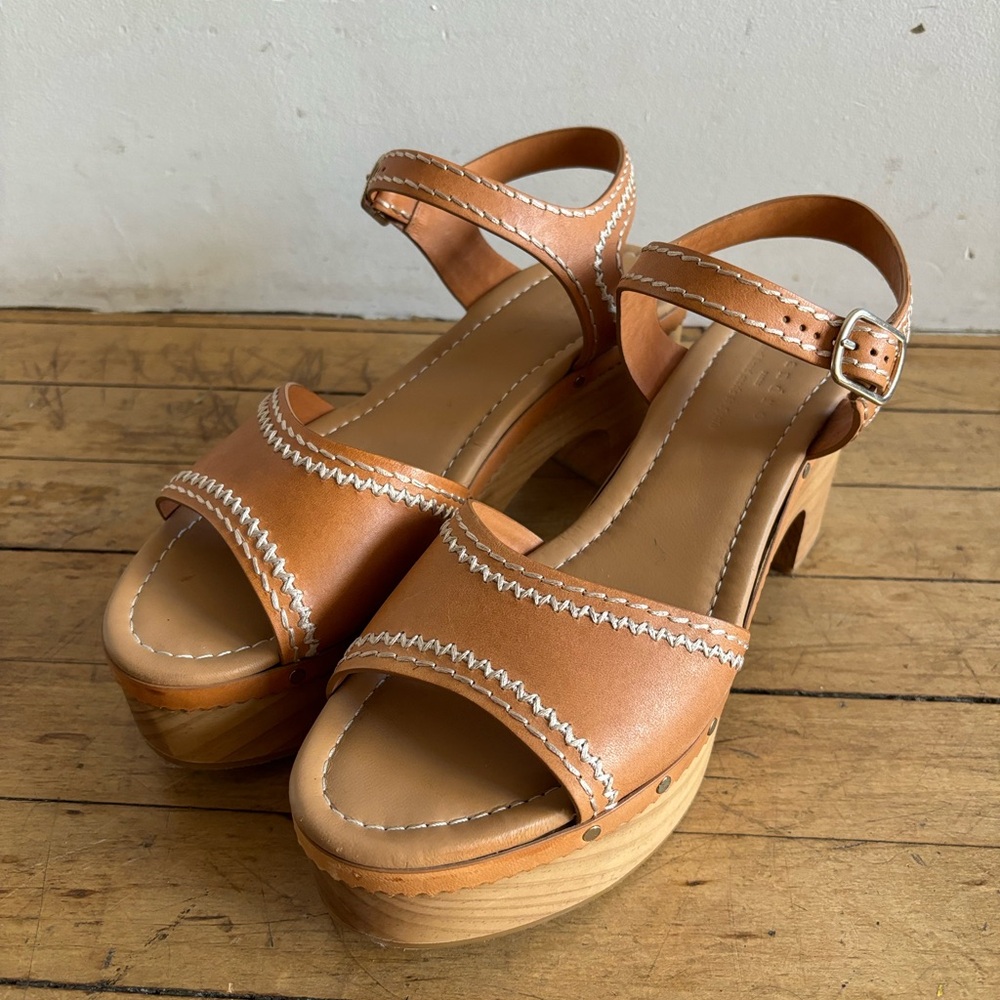 Sandro Paris Audrey Leather Platform Wood Sandal Size Eu 40/Us 9.5